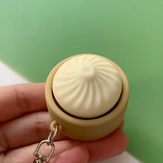 Realistic Dumpling Squishy Keychain Mini Steamer Press Button Stress Relief Bag Charm