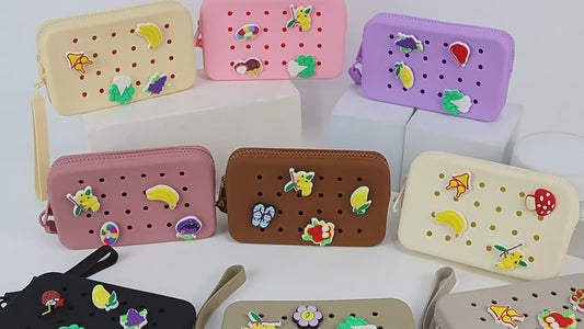 Silicone Coin & Makeup Pouch with DIY Charm Holes, Customizable Storage Bag