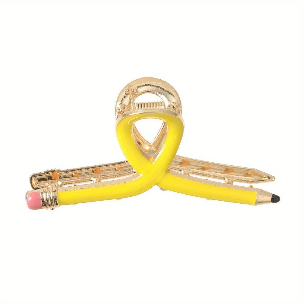 Cute Metal Pencil Hair Claw Clip – Back-to-School Gift & Creative Ponytail Holder